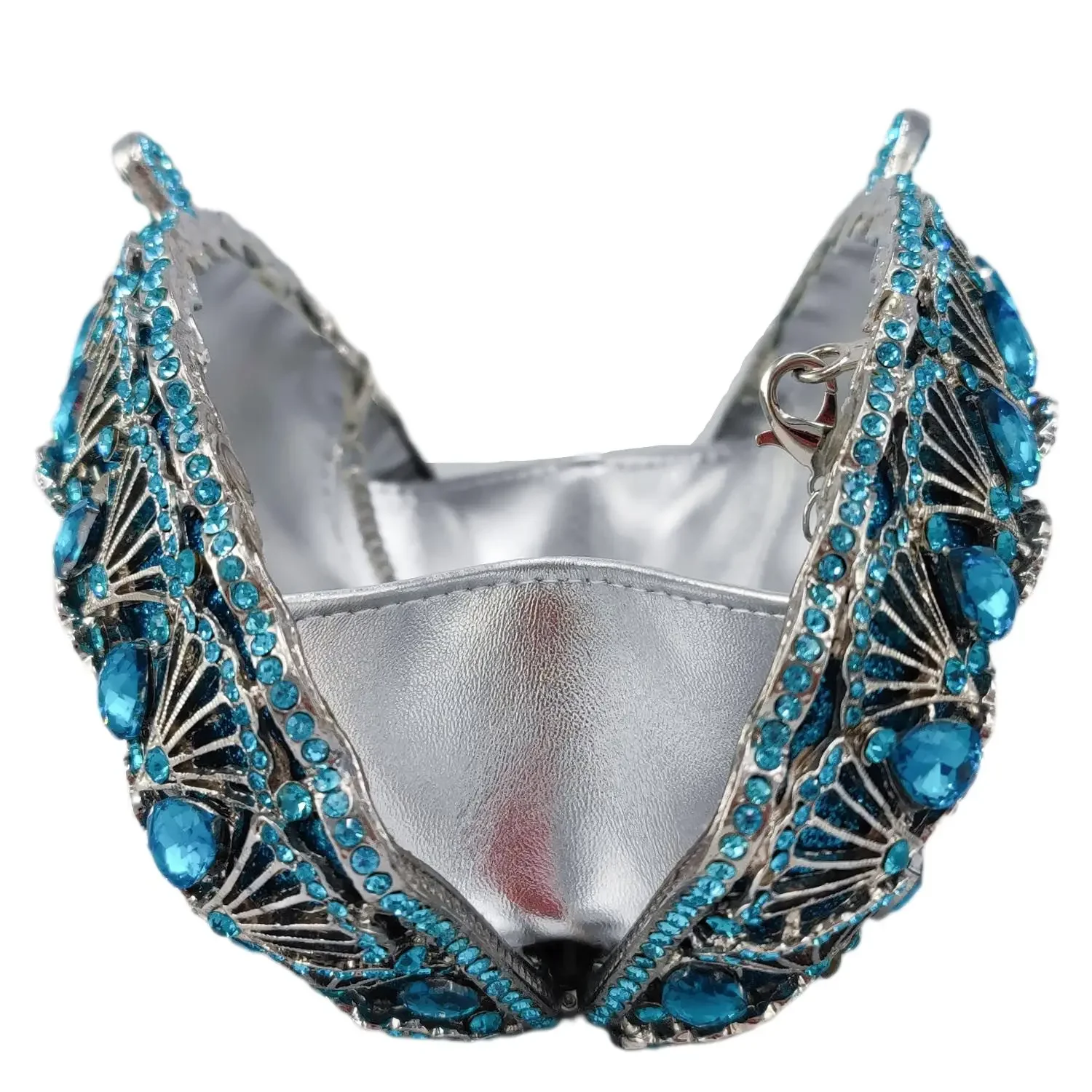 Фото Boutique De FGG светло-голубой клатч с кристаллами для женщин, вечерняя сумочка с павлином, свадебная сумка-минодьер со стразами №4