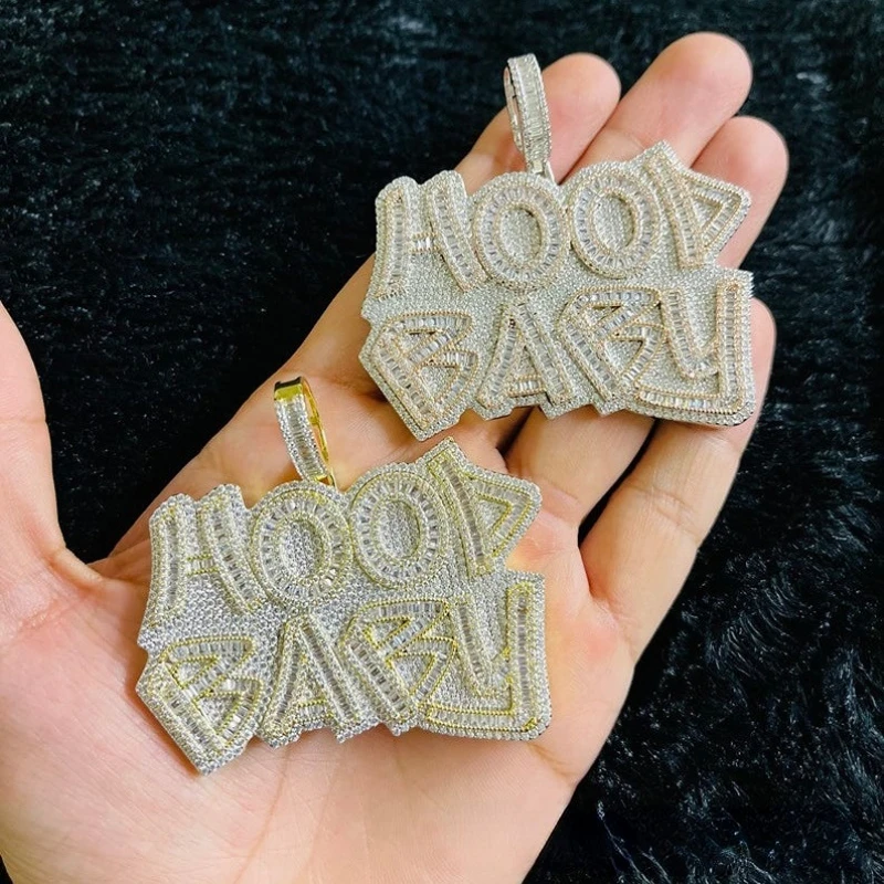 

European and American Fashion New Style Hood Baby English Letter Pendant Full Zircon Hip Hop Couple Necklace