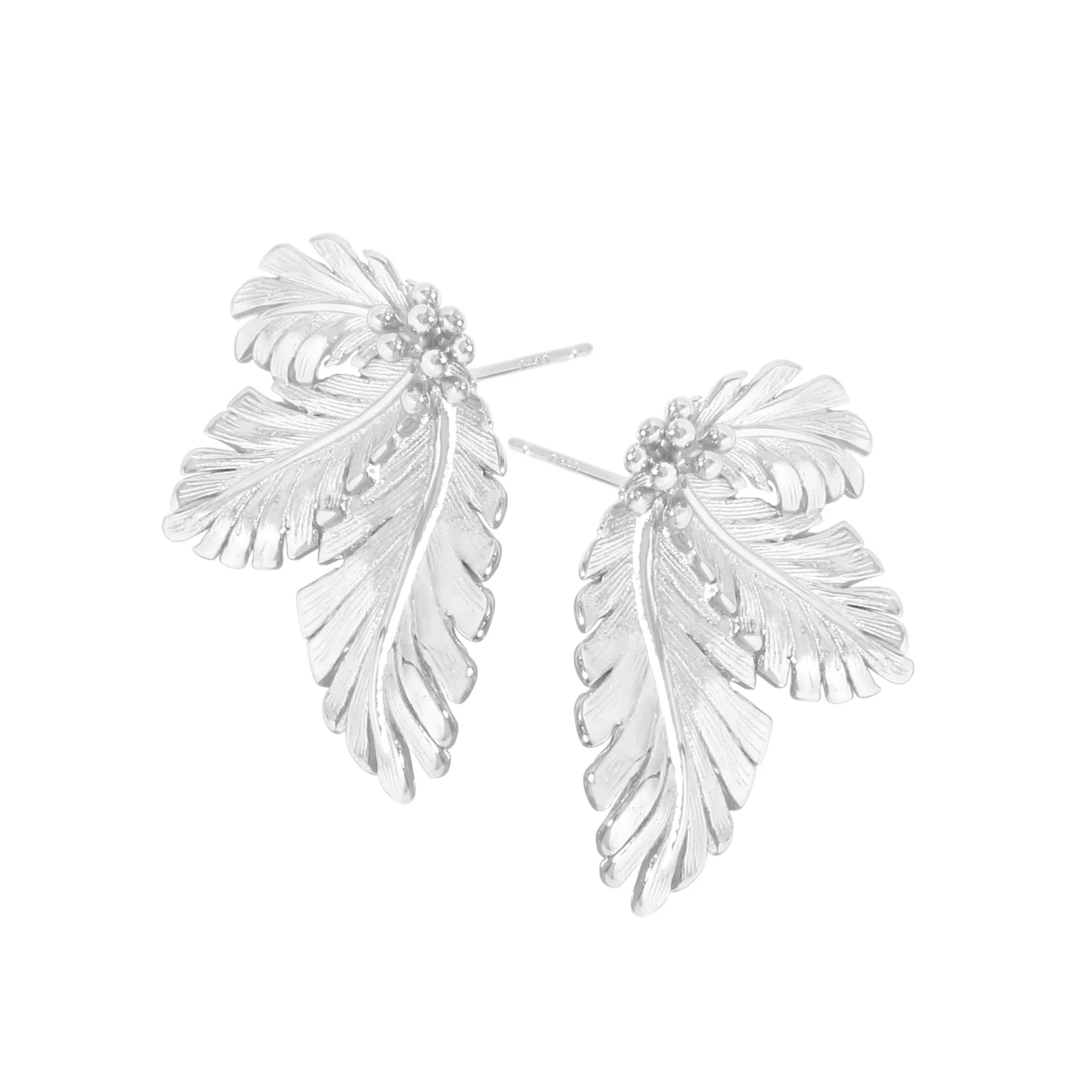 

Women's 925 Sterling Silver Stud Earrings Plant Nobe Pine Leaf Feather Gold Color Personality Fashion Jewelry Couple Gift