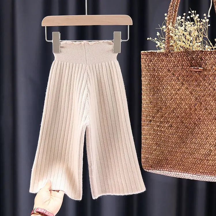 Girls' autumn and winter pants Korean  new girls' Knitted wide leg pants foreign style children's high waist pants loose