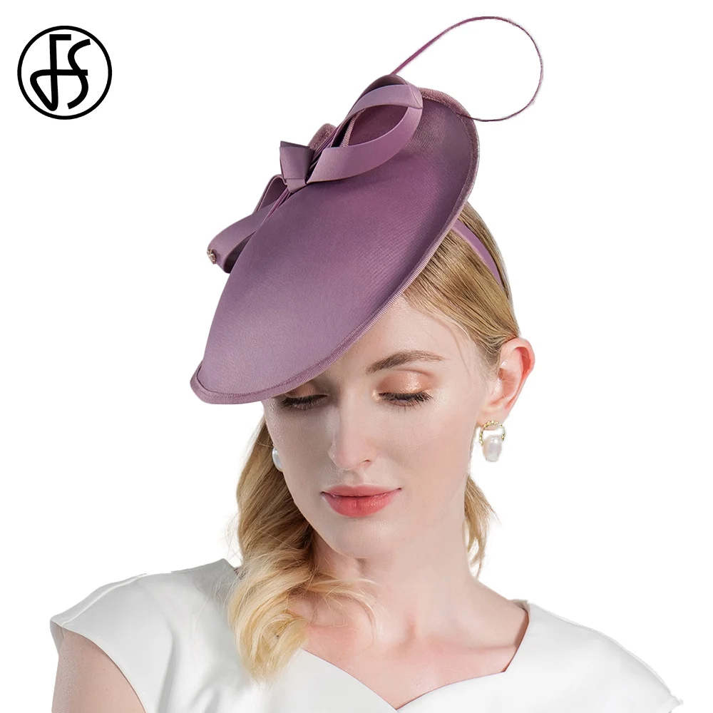 

FS British Hats For Women Fascinator Church 100% Wool Pillbox Hat Purple Felt Fedora Vintage Bowknot Wedding Ladies Derby Cap