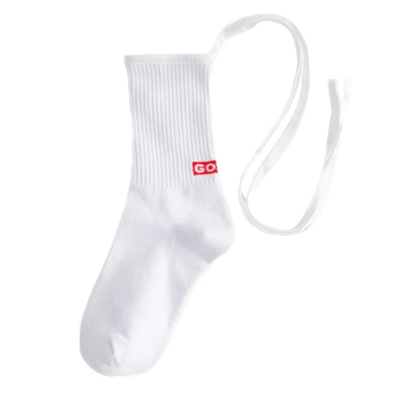 Японские женские носки в рубчик с бантом на шнуровке Харадзюку буквенным принтом