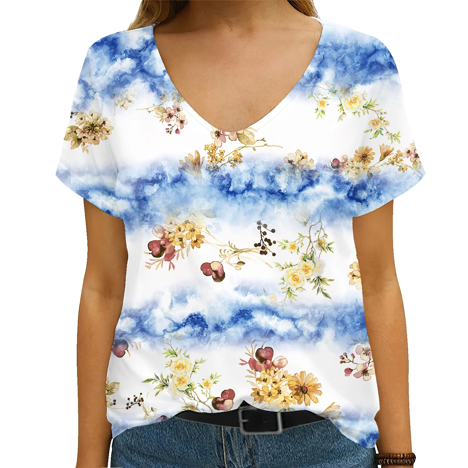 

Футболка женская оверсайз с коротким рукавом, топ с принтом сыпучих песков и цифровых абстрактных красок, с цветочным 3D принтом, в стиле ins, н...