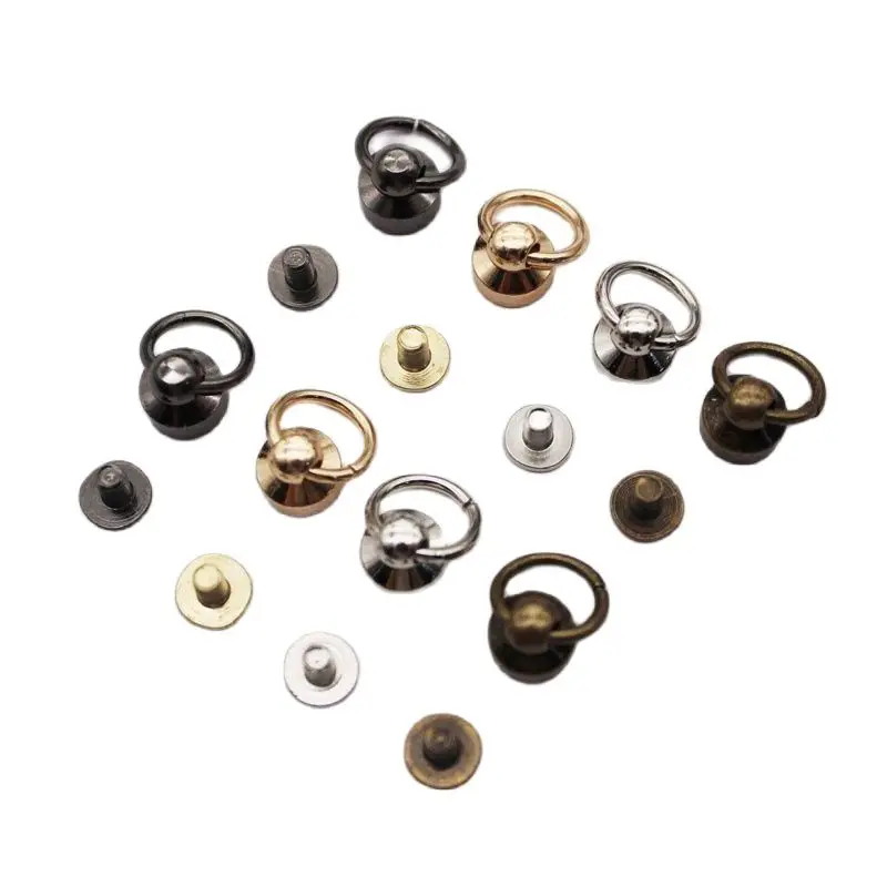 

Round Head Metal Rivet Studs DIY Leather Rivets With Pulling O Ring 4 Colours