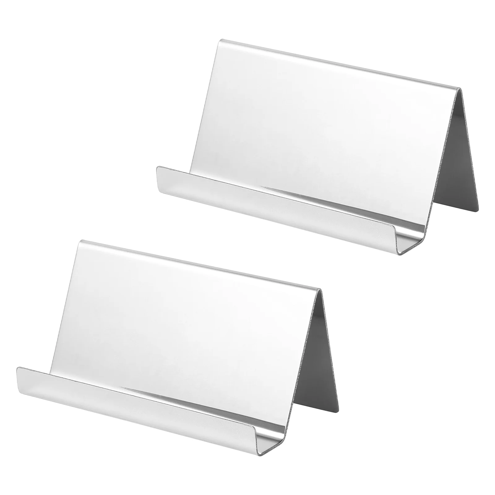 

2Pcs Stainless Steel Business Cards Holders Sstand Office Desktop Display Rack Name Organizer ( Silver )