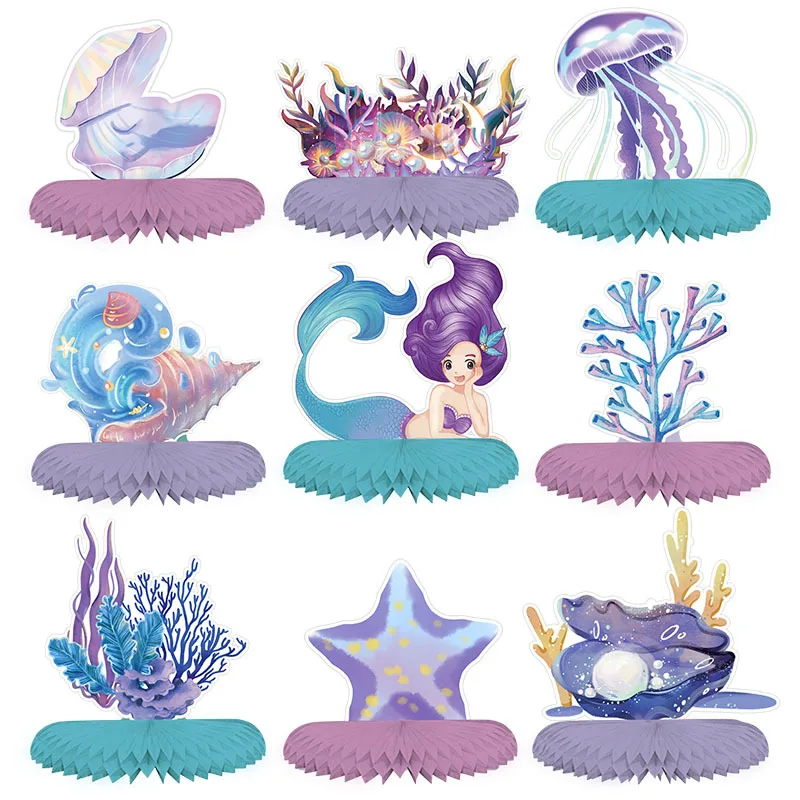

9pcs Mermaid Paper Fan Honeycomb Ball Table Decorations Girl Little Mermaid Theme Birthday Party Decorations Baby Shower