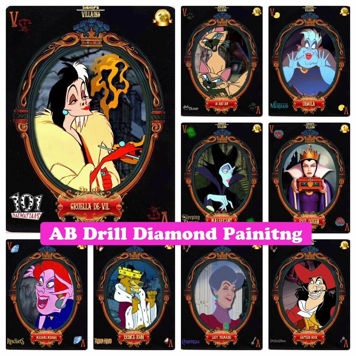 

5D DIY AB Drill Diamond Painting Disney Villain Evil Witch Ursula Maleficent Cruella Mosaic Cross Stitch Kits Cartoon Home Decor