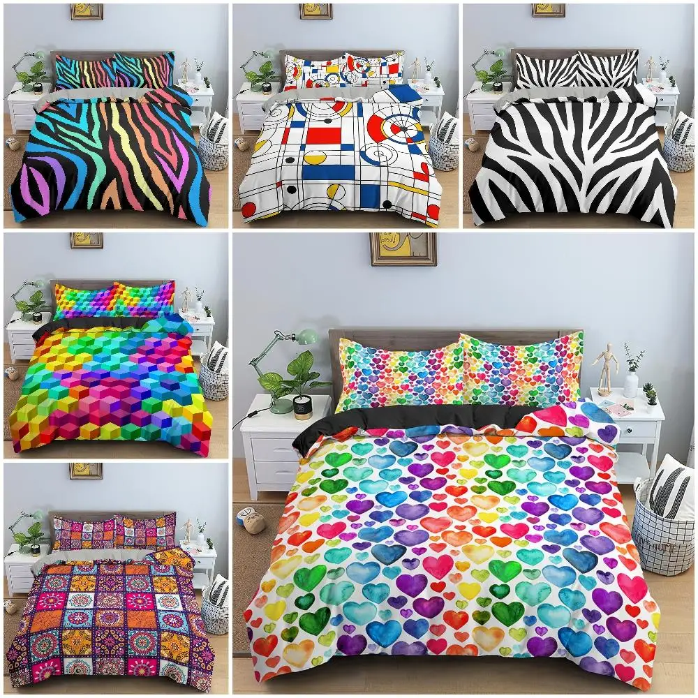 

Geometric Printed Bedding Set Colorful Stripe Duvet Cover For Kids Children Quilt Cover 2/3Pcs Microfiber Fabric Home Textile
