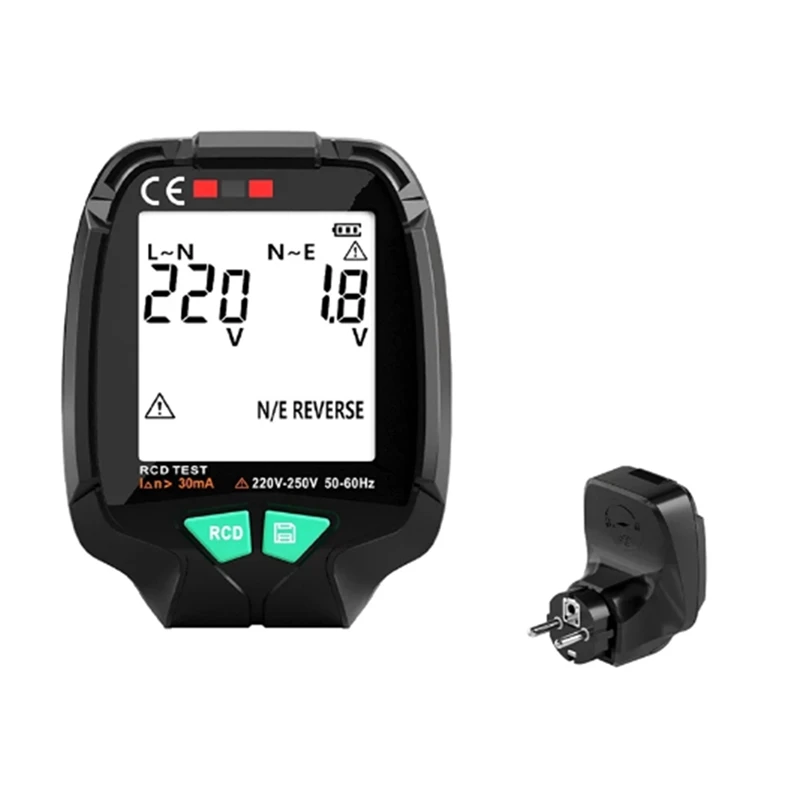 

BEAU-Full Screen Socket Tester Ground Zero AC Voltage Tester RCD Test Plug Polarity Phase Check