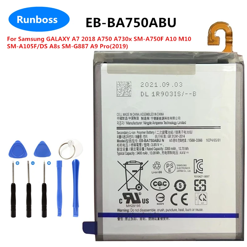 

Original 3300mAh EB-BA750ABU Battery For Samsung GALAXY A7 2018 A750 A730x SM-A750F A10 M10 SM-A105F/DS A8s SM-G887 A9 Pro 2019