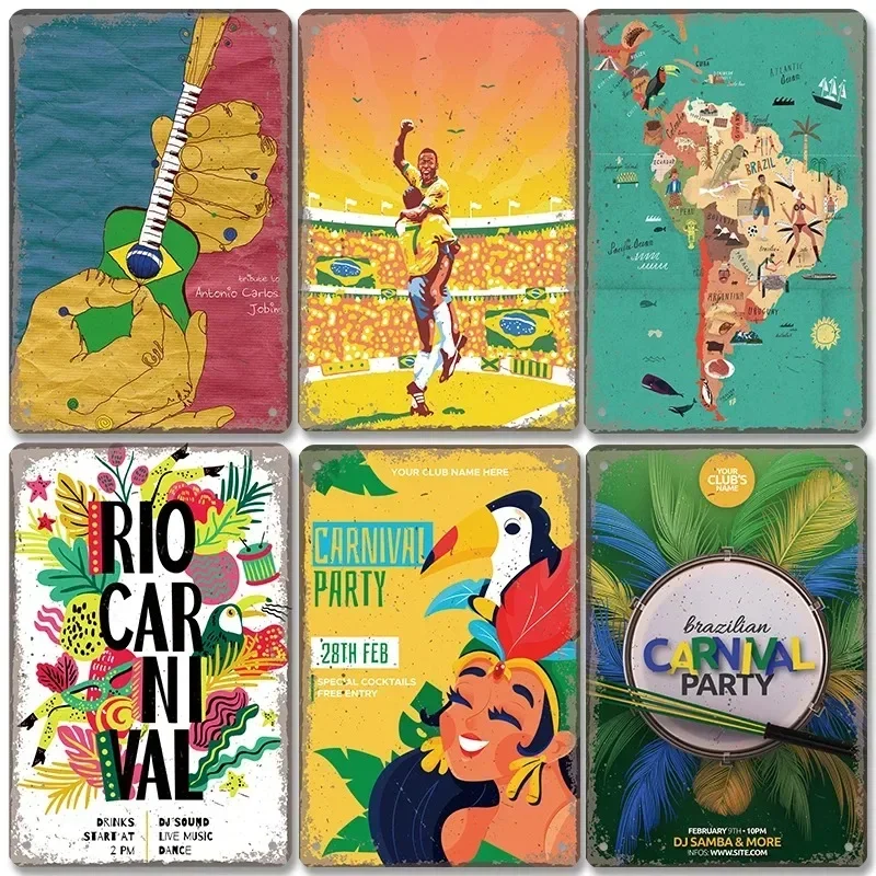 Винтажный Бразильский Туристический Постер С Флагом Страны Металлическая