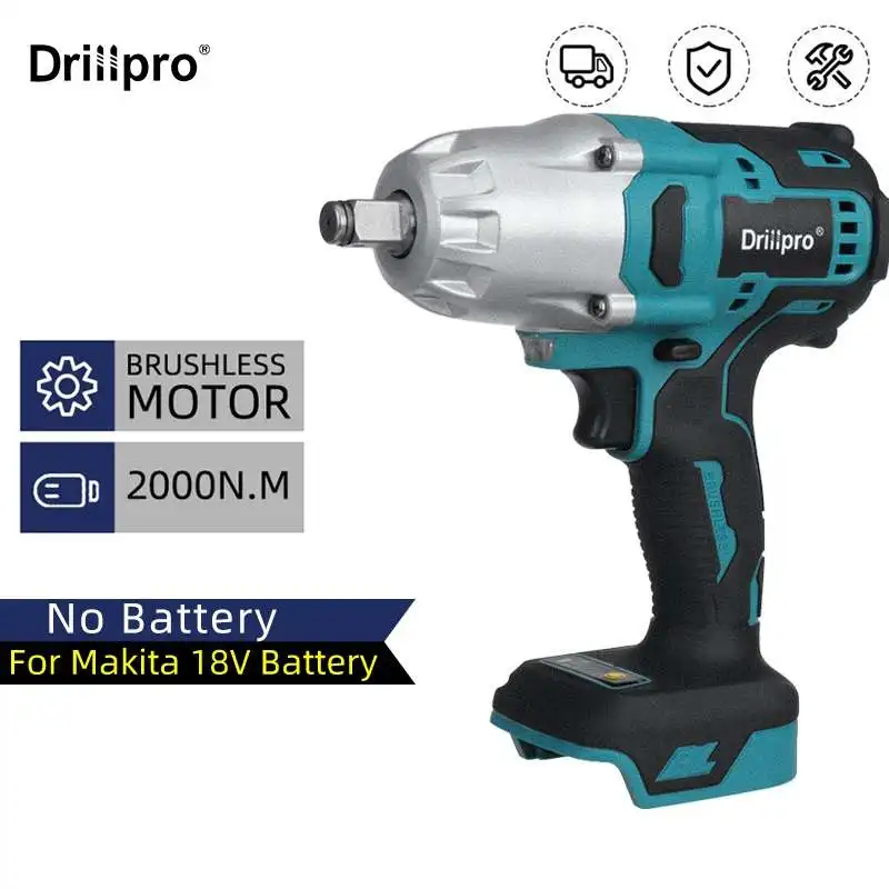 

Drillpro High Torque Electric Impact Wrench Cordless Brushless 1/2" Wrench For Car Tires Power Tools compatible Makita Battery