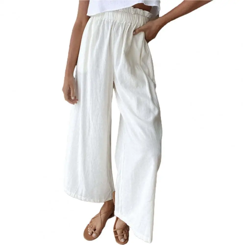 

Casual High Waist Loose Wide Leg Pants For Women Elegant Dress-up Cotton Linen High Elastic Waist Palazzo Trousers Female Pants