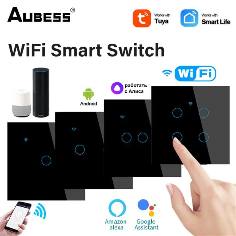 

Умный сенсорный выключатель Tuya, Wi-Fi, 1/2/3/4 клавиши, стандарт ЕС
