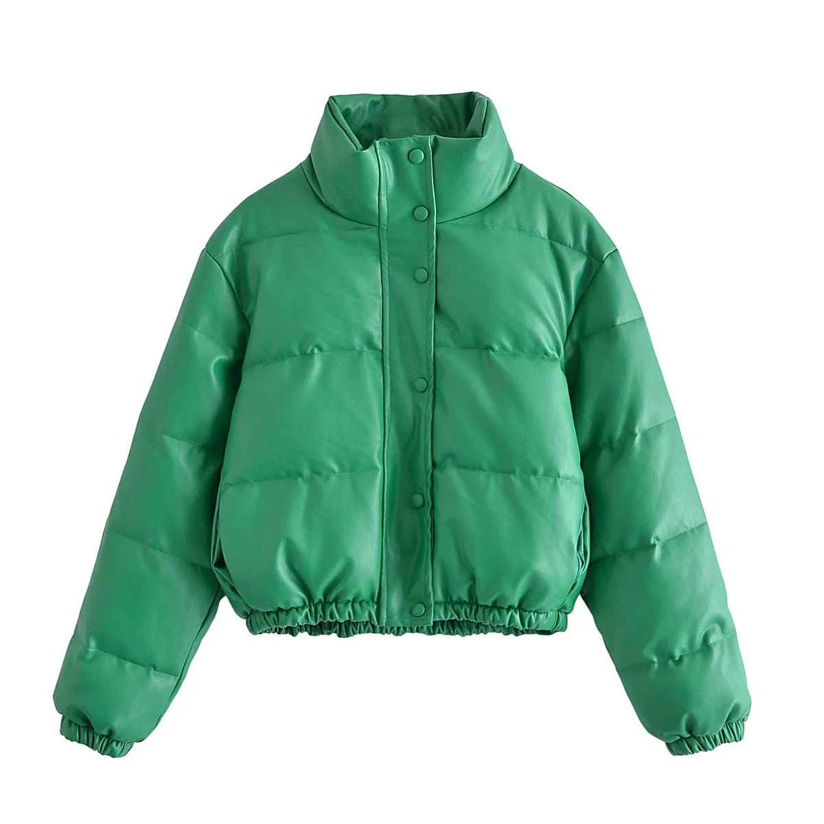 

Green Leather Winter Jacket Ladies Short Bubble Jacket Down Jacket Thickened Warm Parka
