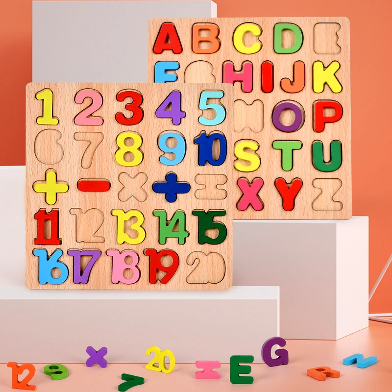 

Деревянные игрушки Монтессори, деревянный пазл, алфавит, цифры, форма, подходящая 3D головоломка, настольная игра, развивающие игрушки для детей, подарки