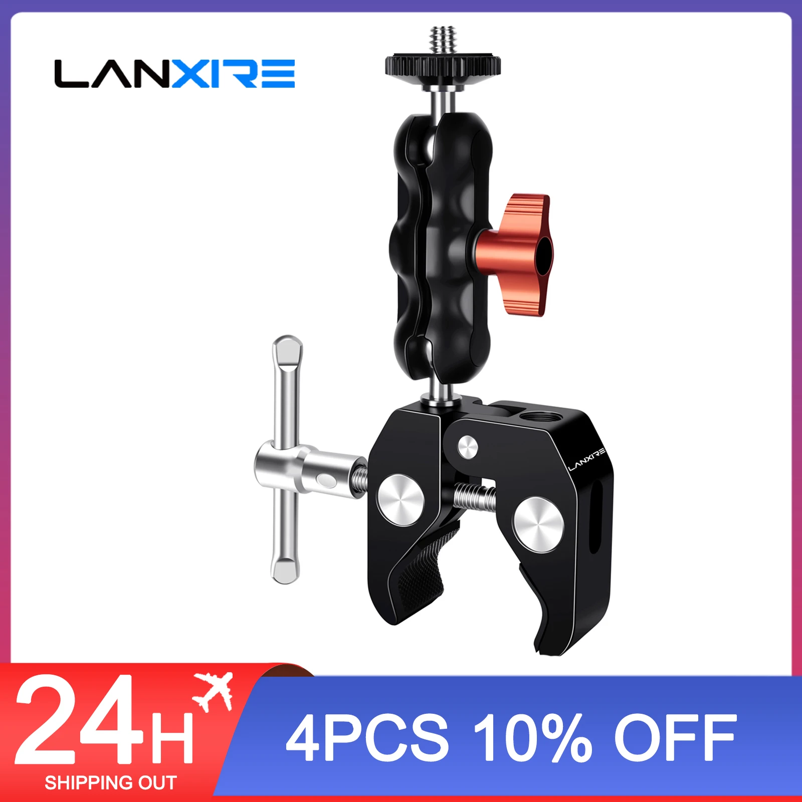 

Lanxire Super Clamp Camera Mount with Double Ball Head Adapter - Compatible with Canon Nikon DSLR, Gopro, LED Lights, Ronin-M/MX