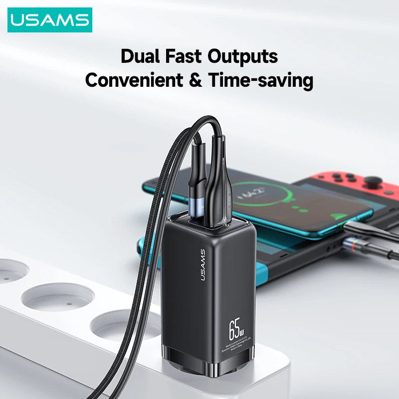 USAMS PD 65W Super Si Fast Charger QC3.0 FCP AFC Travel Phone Charger For iPhone iPad Samsung Huawei Xiaomi Phone Laptop Tablet
