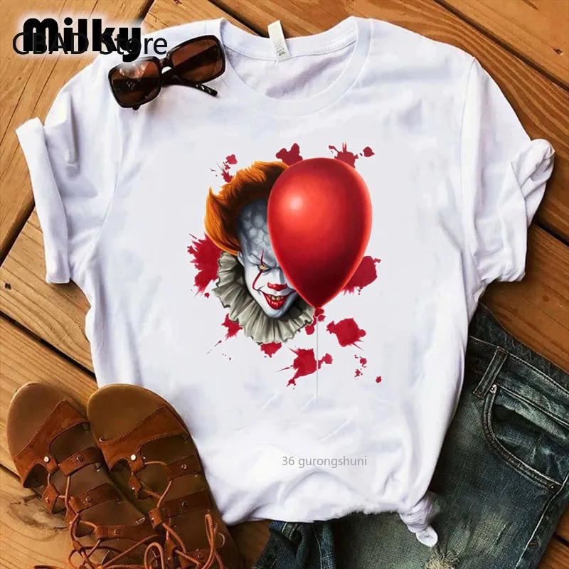 

Horror Clown Movie women Custom T-Shirt femme 2022 Summer Hot Stephen King Printed Tshirt Pennywise T shirt women Tops Tee