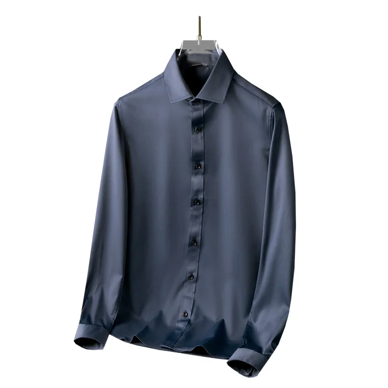 Атласная триацетатная мужская рубашка с длинными рукавами на весну и лето