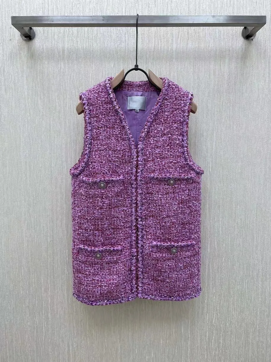 

2022 Spring Hot Chic Women's Designer Elegant Vintage Tweed Vests Waistcoat C649
