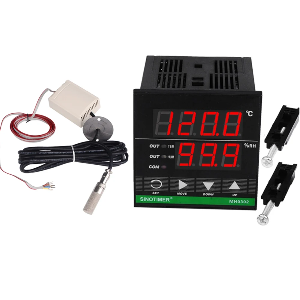 

High precision Up to 130 Celsius Wide Voltage Design Digital Temperature and Humidity Controller with Combined Sensor and Cables