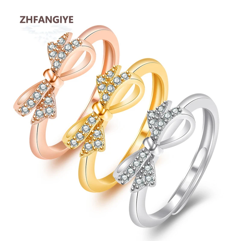 

ZHFANGIYE Bowknot Shape Ring for Women Silver 925 Jewelry with Zircon Gemstone Ornaments Wedding Party Bridal Gift Finger Rings