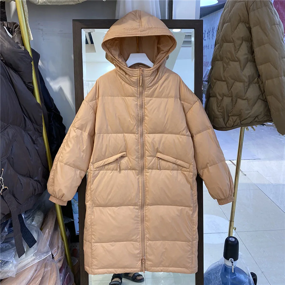 

Женское пальто, новинка 2022, Зимняя Толстая модная женская пуховая куртка с капюшоном, женский пуховик на белом утином пуху, Корейская куртка