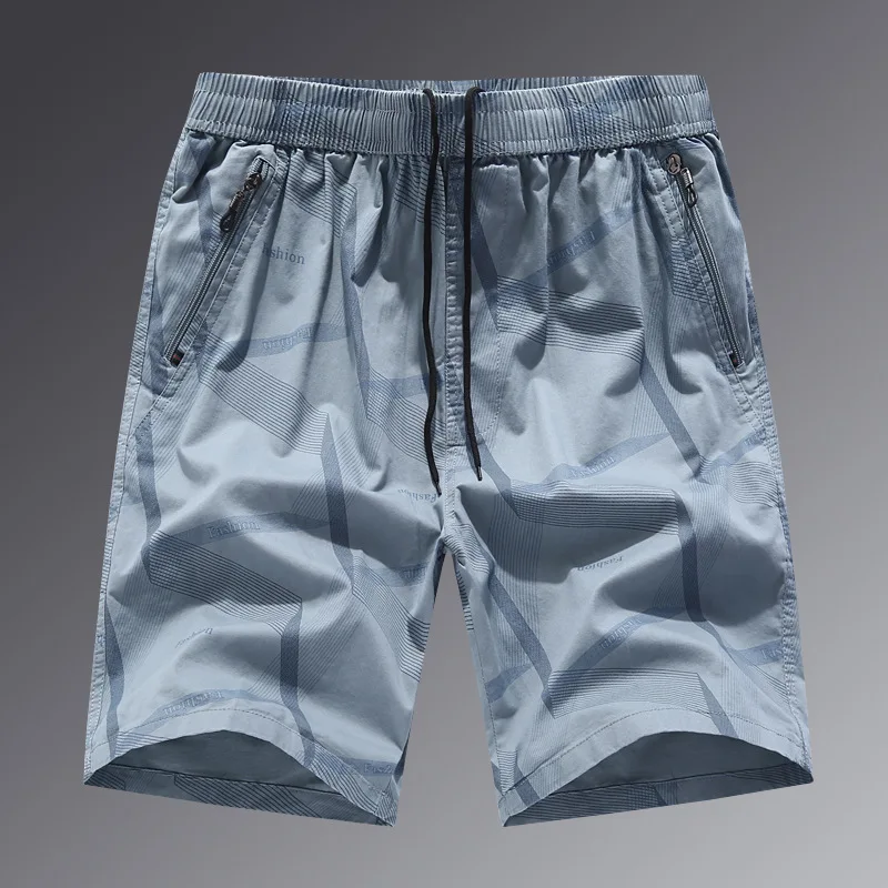 

2023 New Men Sumemr Casual Shorts Zip Pockets Elastic Waist Man Cotton Short Pants Size L-5XL