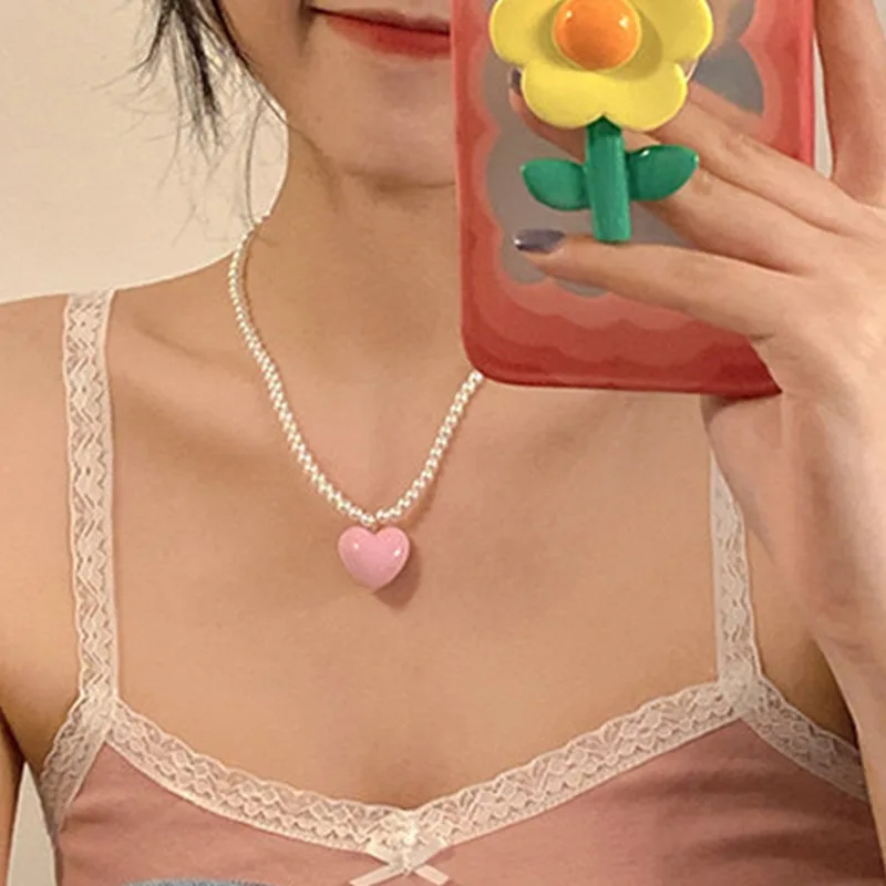 

Женское ожерелье с подвеской в виде сердца, с искусственным жемчугом
