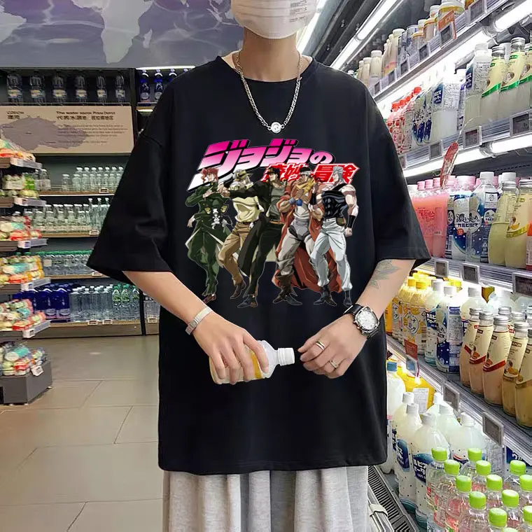 

Anime Jojo Bizarre Adventure Tshirt Men Summer Tops Tees Funny Graphic Printed T-shirt Loose Unisex Cartoon Manga Teen Clothes