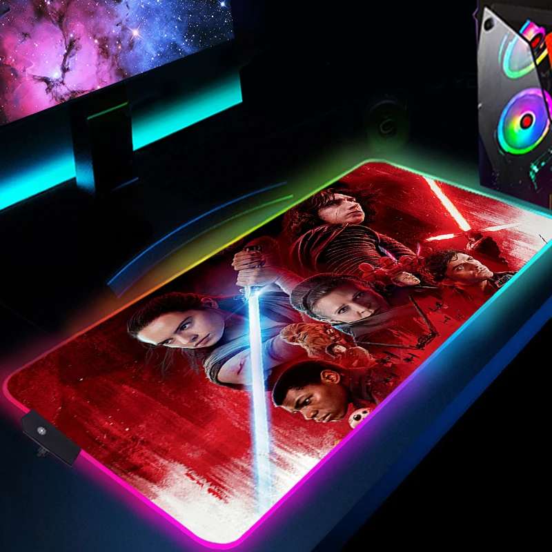 

Jedi RGB Mousepad Luminous Large Mouse Pad Gaming Desk Protector With Wire Pc Accessories LED Backlight Xxl Gamer Keyboard Mat