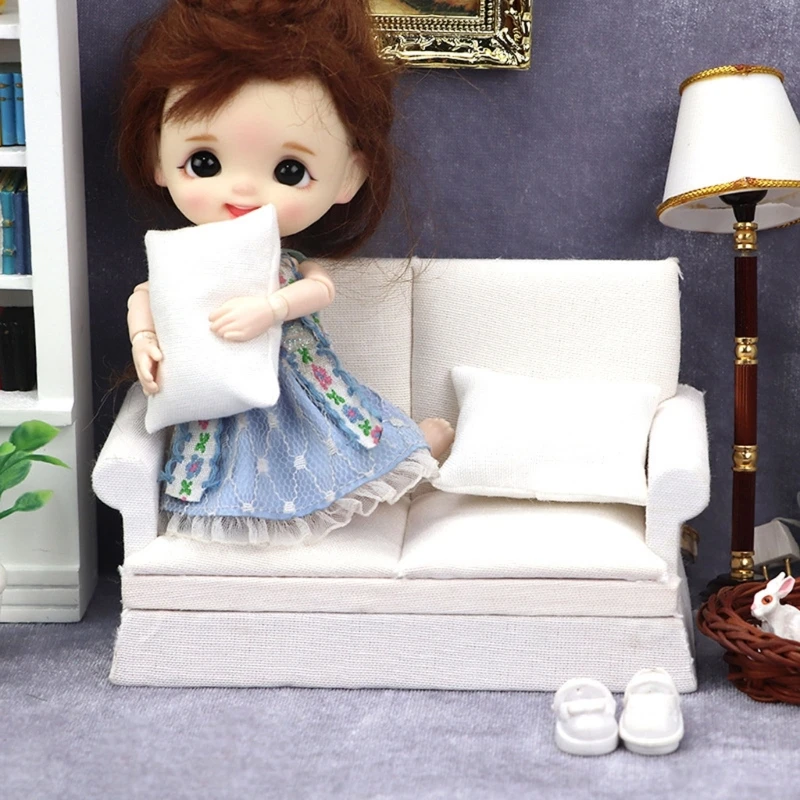 

1/12 Dolls Accessories Dollhouse Decoration Mini White Sofa Model Figure Loveseat Couch Furniture DIY Project Model Toy