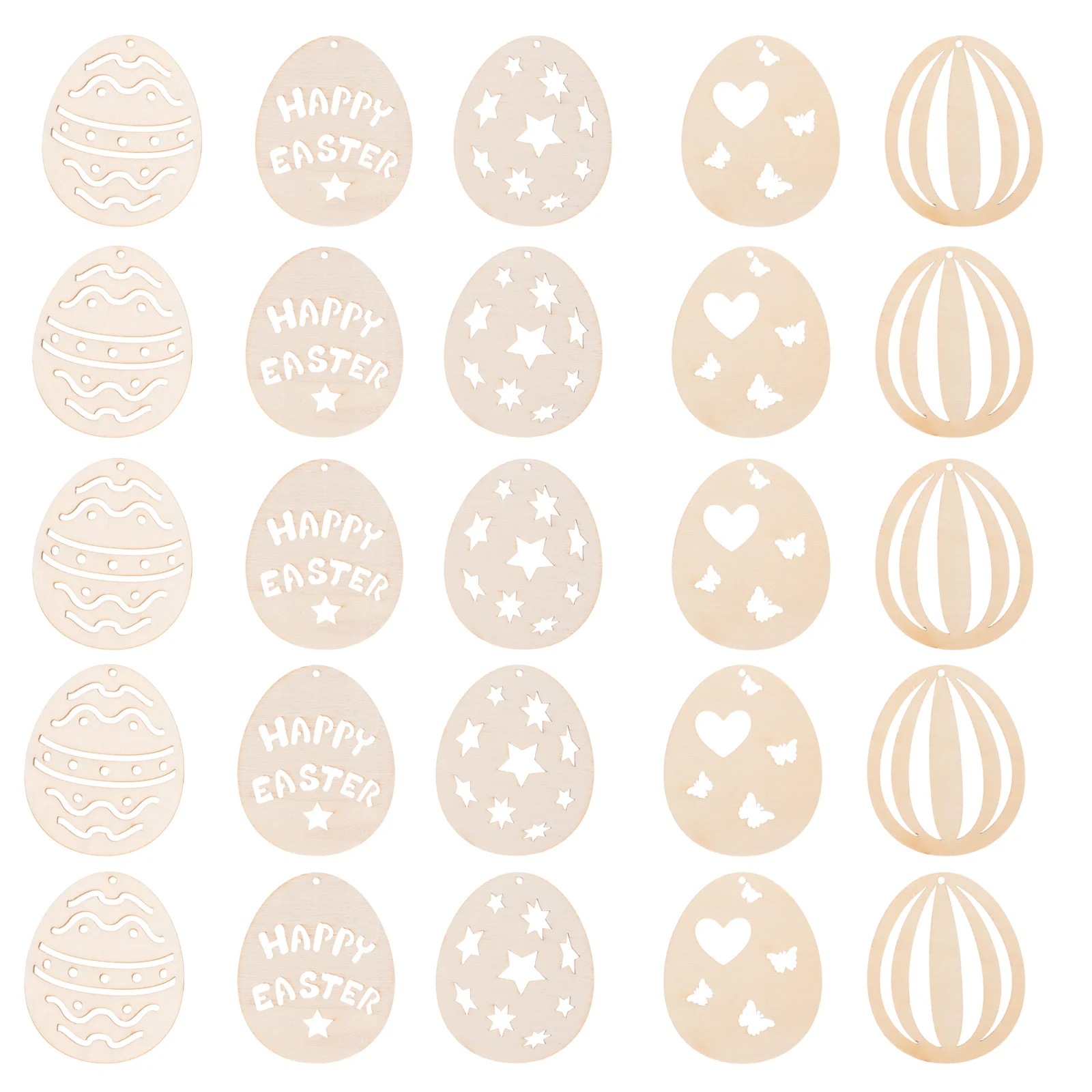 

50Pcs Easter Egg Hanging Ornament DIY Wooden Chips Home Adornment Mixed Style