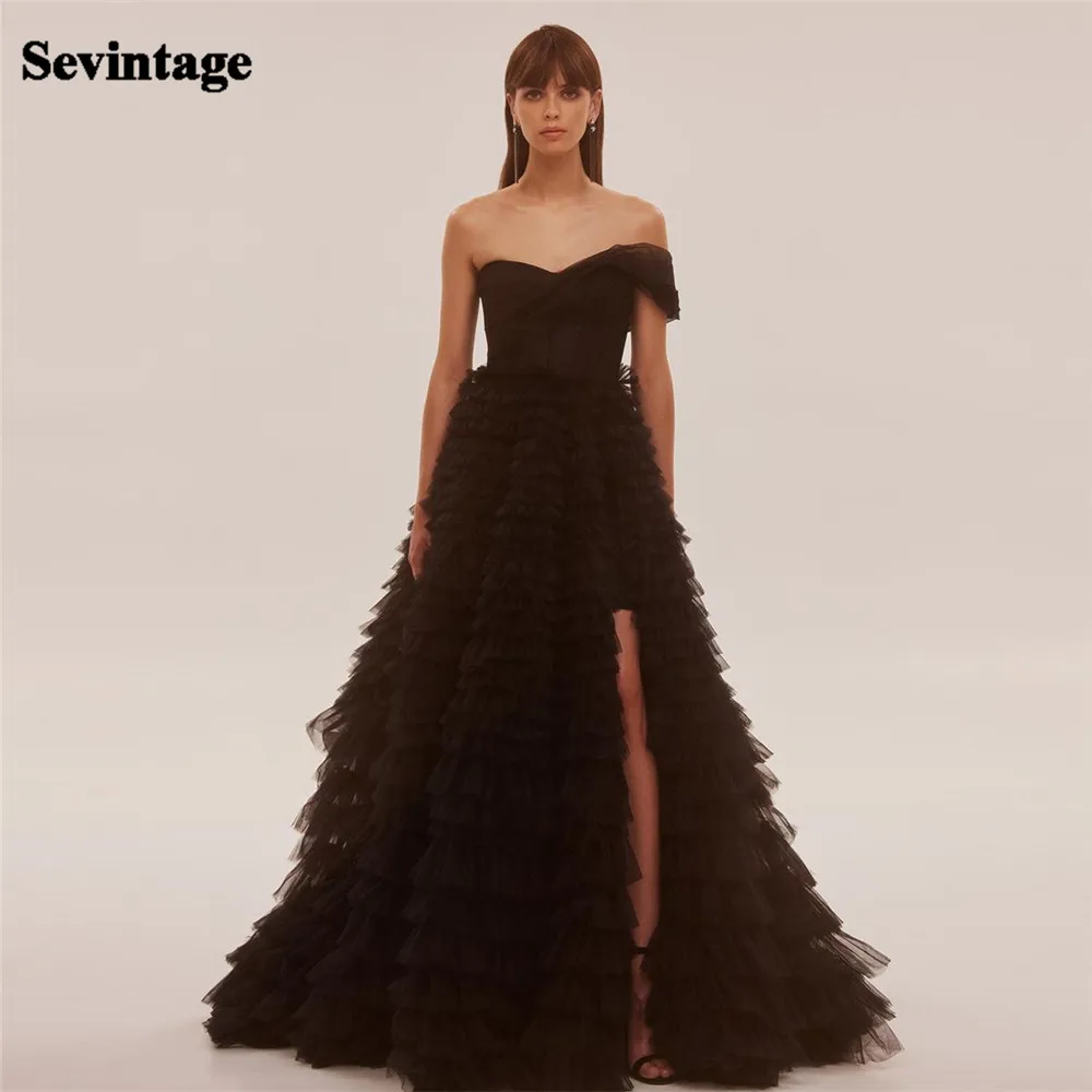 

Sevintage A Line Tiered Tulle Prom Dresses One Shoulder Tiered Women Evening Party Gowns Floor Length Special Event Gowns 2023