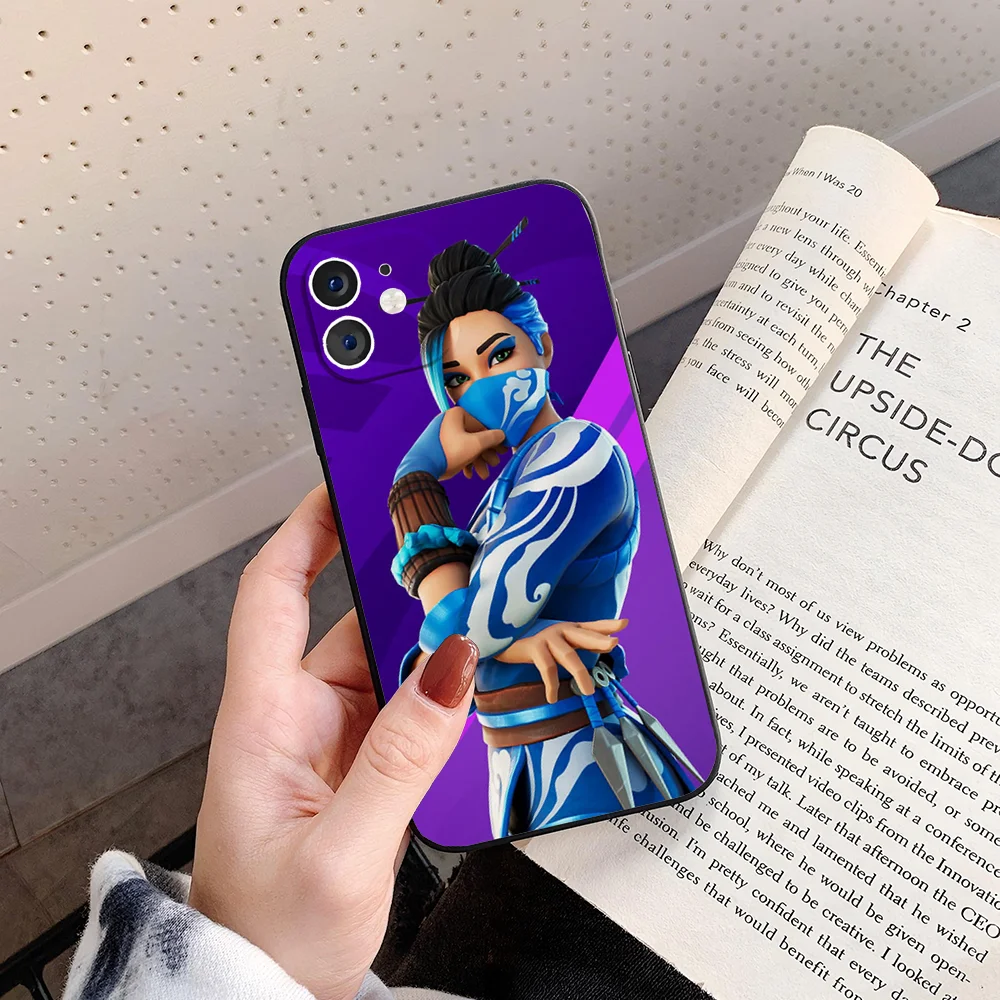 Чехол для телефона с мультяшной игрой F-Fortnites IPhone 16 15 14 13 Pro Max 11 12 мини-черный