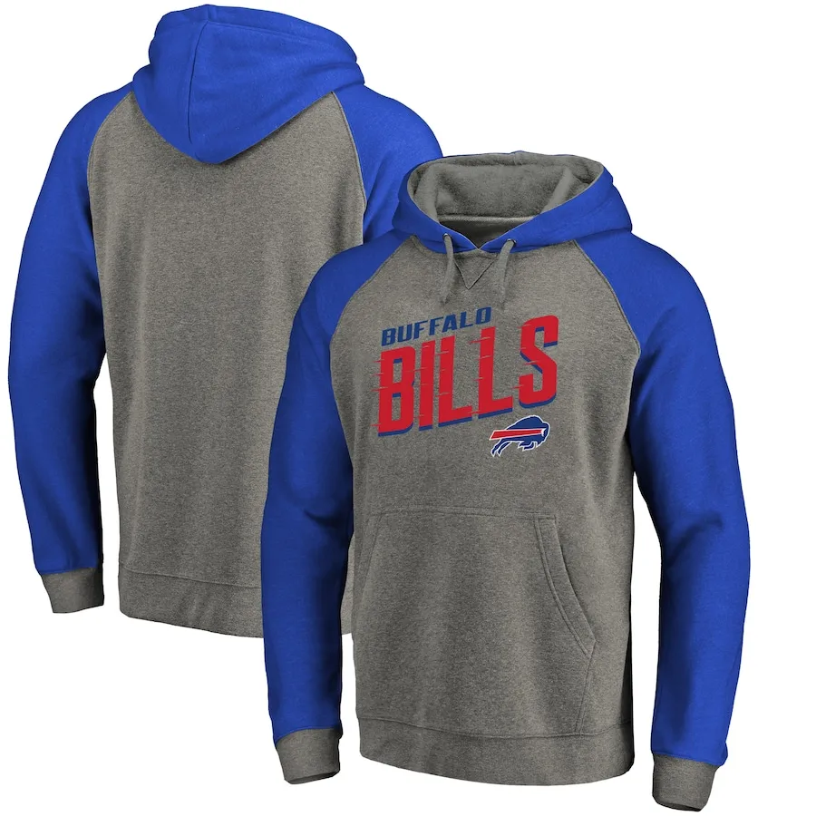 

Buffalo Men Hoodies sweatshirt Pro Line by Fanatics Branded Slant Strike Tri-Blend Raglan Pullover football Bills Hoodie Grey