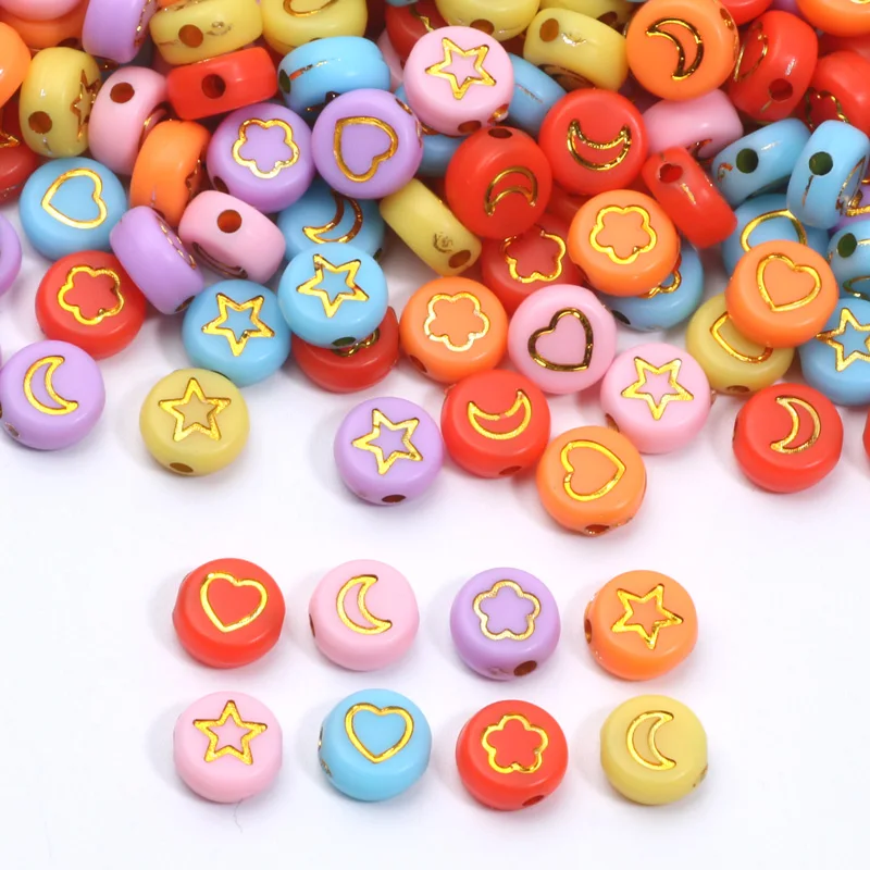 7 мм 100 шт. разноцветные плоские круглые бусины смешанные звезды цветы сердце