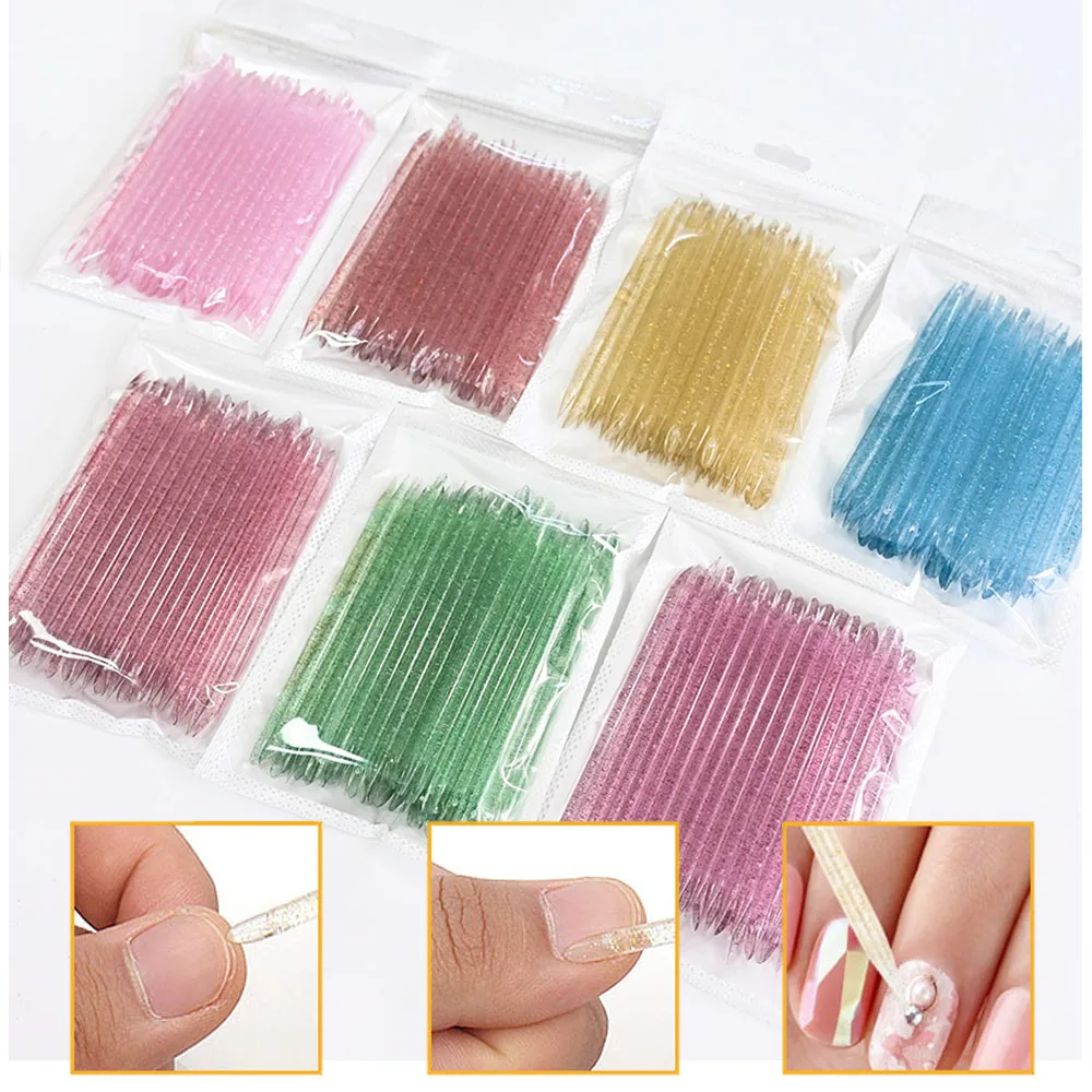

50/100pcs Nail Cuticle Pusher Crystal / Wooden Double End Reusable Manicures Cuticle Remover Stick For Nail Art Clean Care Tool