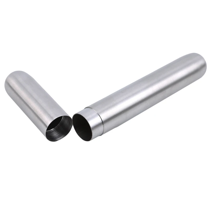 Фото Portable Stainless Steel Cigar Tube Exquisite Polished Cigar Case Single Pipe Smoking Set Cuban Cigar Cover Storage Tube №5
