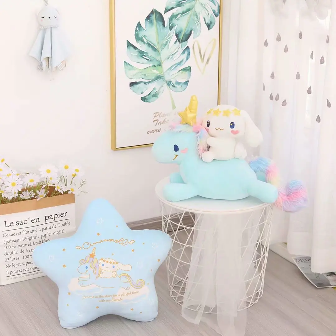 

Kawaii Sanrio Plush Toy Unicorn Cinnamoroll Star Plushie Peluche Ragdoll Plush Pillow Pillow Decoration Christmas Gift Girl