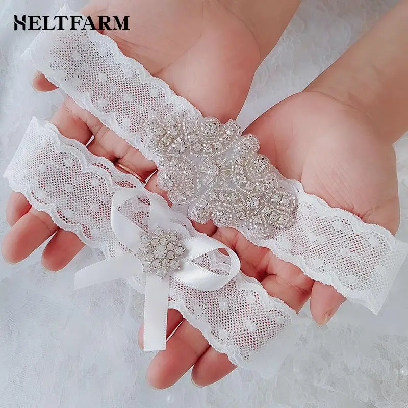 

2pcs Wedding Garter Rhinestone Bow Lace Leg Ring White Sexy Garters Thigh Gift