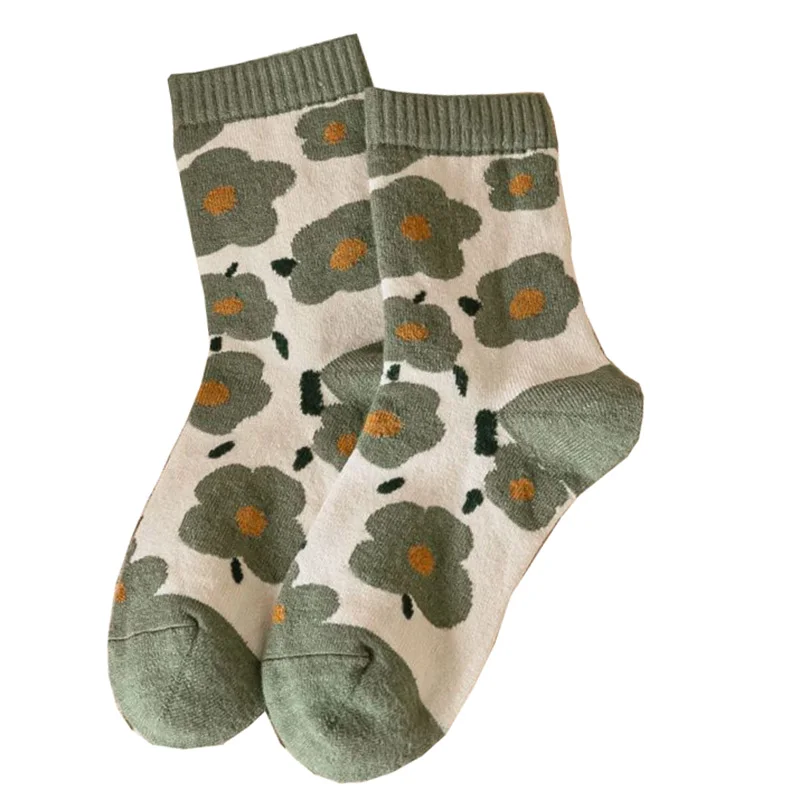 5 Pair Korean Streetwear Winter Socks Women Thick Long Wool Keep Warm Socks Kawaii Print Leg Warmers Fashion Flower Cute Socken