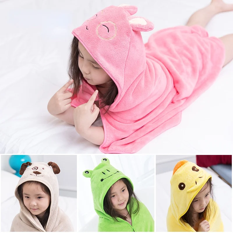 

Kids Baby Cartoon Embroidered Bath Towel Hooded 90*90cm Newborn Coral Fleece Children Towels Blanket Bathrobe Infant Towel
