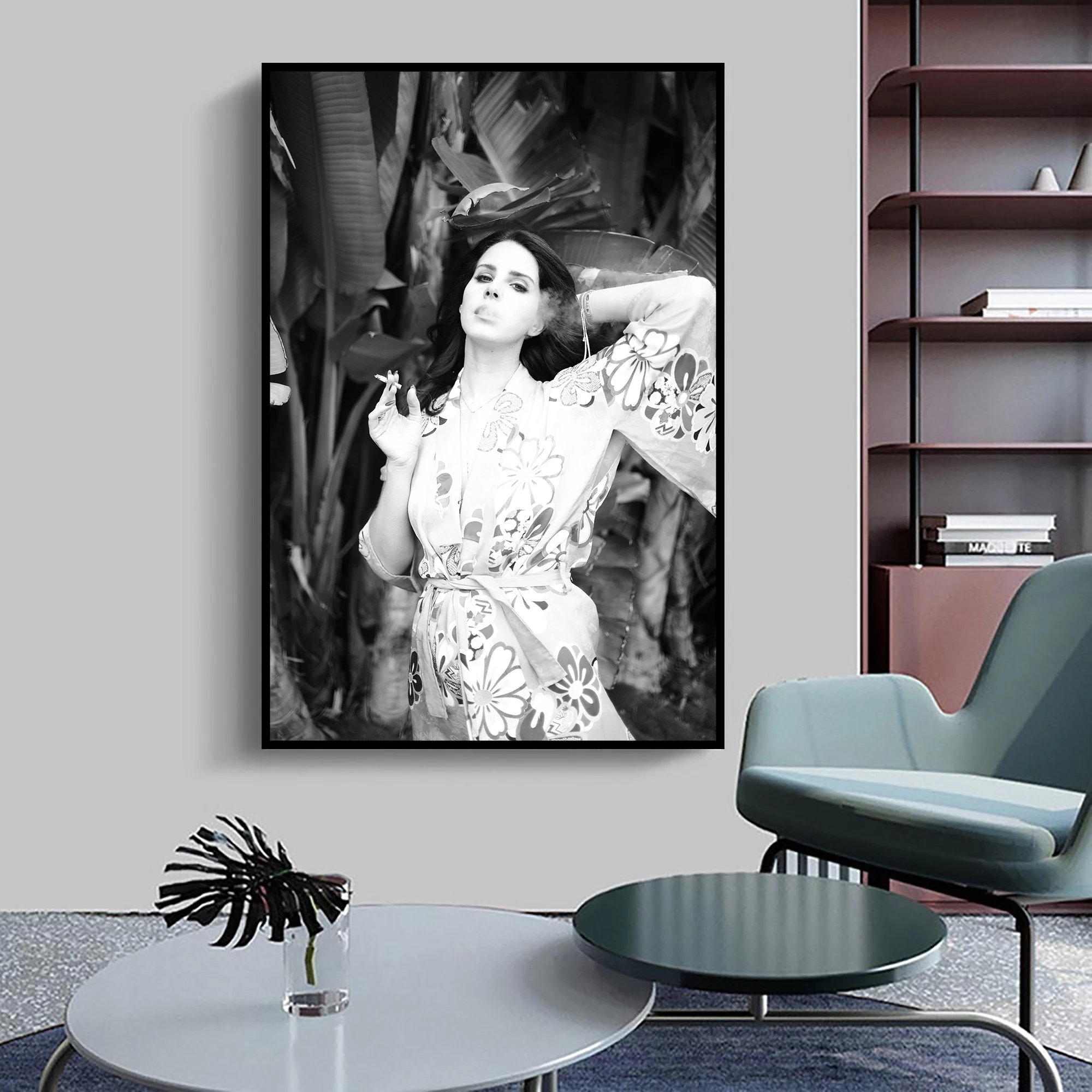 

Custom Printing Canvas Wall Art Pop Singer Lana Del Rey Smoking Poster Stickers Black White Wallpaper Bar Decor Fans Gift #0108