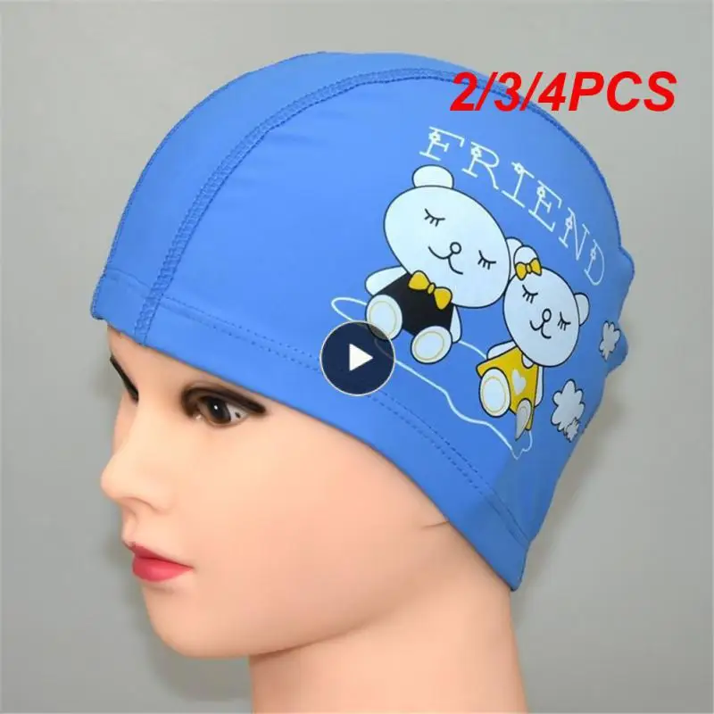 

2/3/4PCS Pu Coated Ear Protector High Quality Swimming Hat Cute Soft Waterproof Swim Caps For Children Kids On Sale