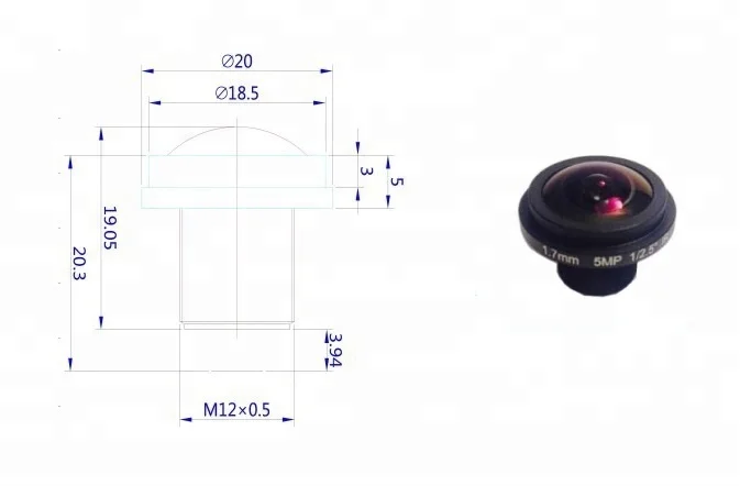 Фото Модуль камеры Micro USB с объективом Fisheye 1.7 мм, 1.3 МП, углом обзора 130-170 градусов, HD CMOS 1280*960, 1.3 мегапикселя, Aptina AR0130 CMOS №3