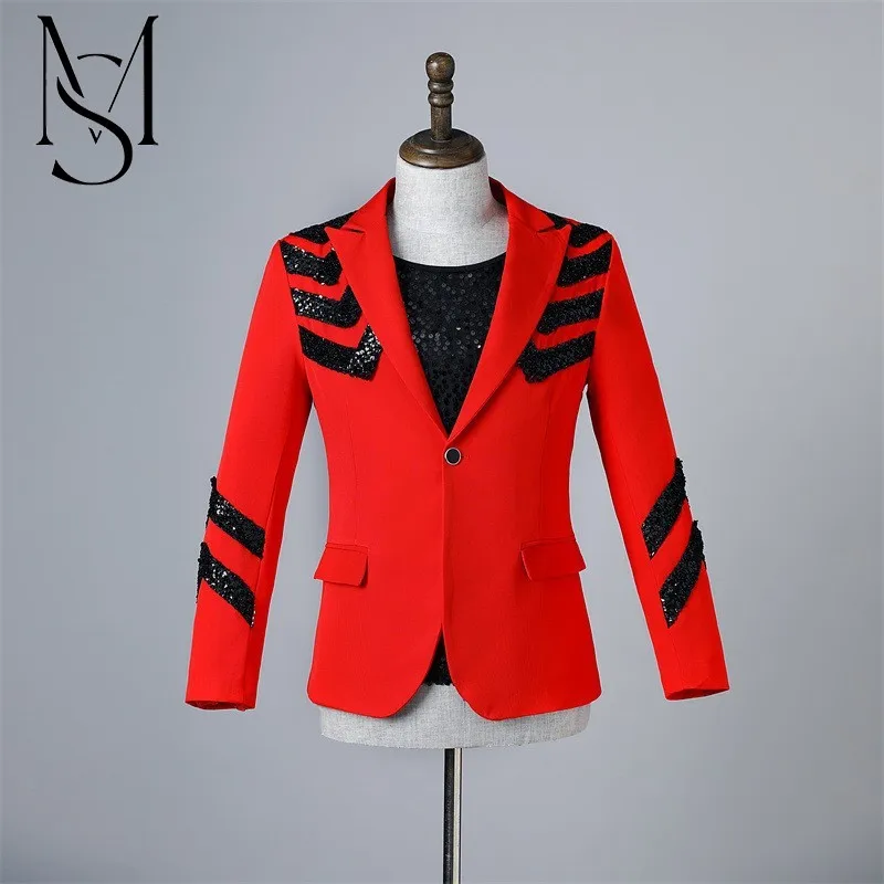 

New men's red sequined stage performance dress casual suit jacket male singer guest walk dress