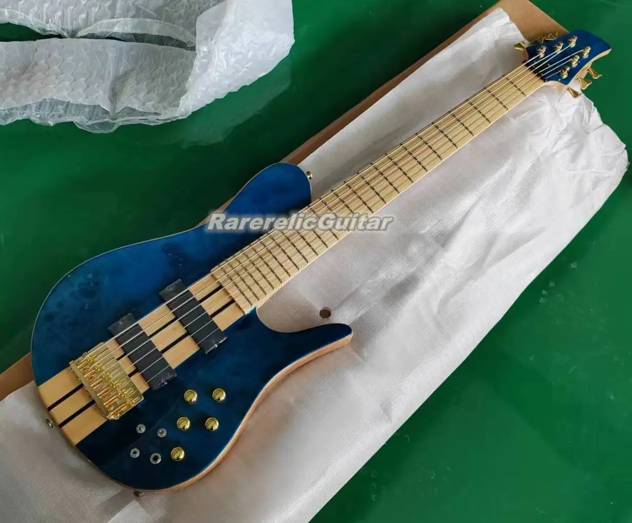 Бабочка 6 струн Trans Blue Burl распределенный кленовый электрический бас гитара Шея