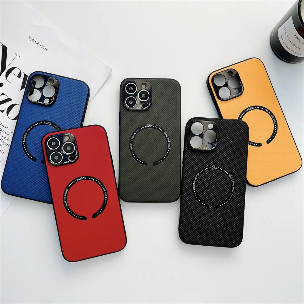 

Phone Case For Iphone Carbon Fiber Texture Magnetic For Magsafe 11 13 12 Pro Promax Mini Plus Cover